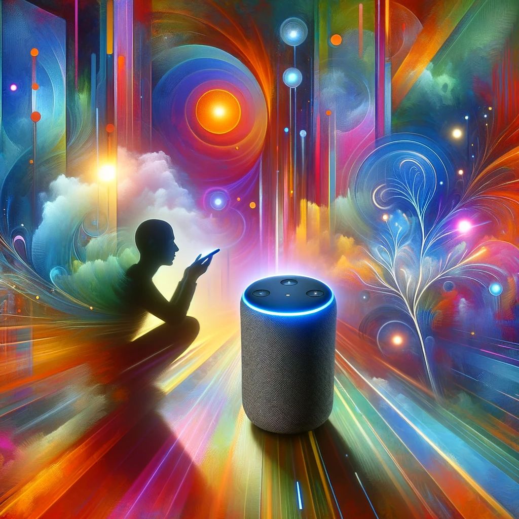 2024 Internet Marketing Forecast AI Personalization And Emerging   DALL·E 2024 01 12 22.30.50 A Surreal Image Of A Person Speaking Into A Smart Speaker Or Smartphone Emphasizing The Concept Of Voice Search In Digital Marketing. The Scene Is In 